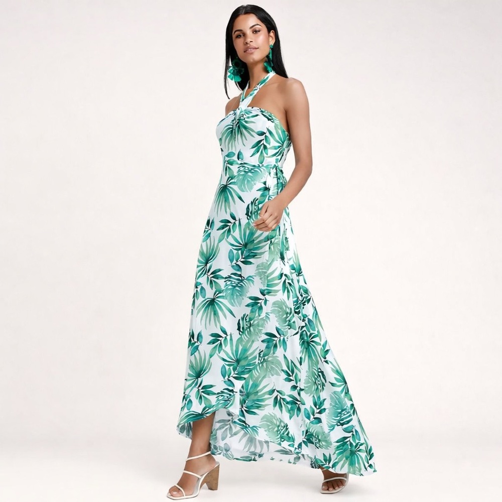 Lulus Tropical Halter Maxi Dress XS Destination Wedding Resort Vacation